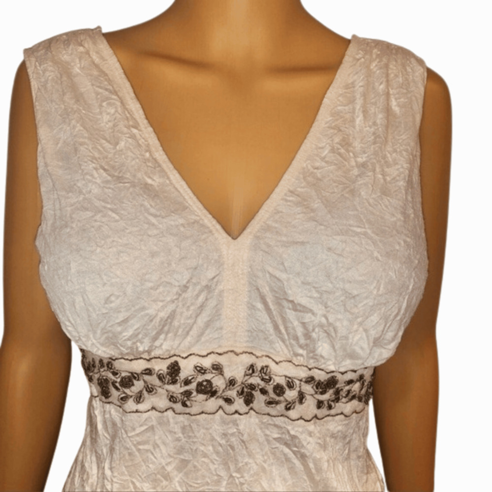 White Tank Top With Embellished Rhinestone Belting & V Neck, Sz Medium, Karen Ka - Picture 3 of 8
